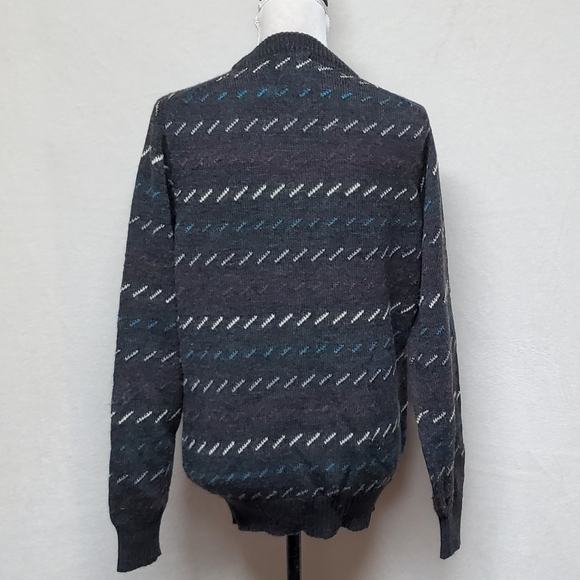 VINTAGE 70s South Channel Gray Wool Geometric Notched Knit Fisherman's Sweater - Picture 7 of 10